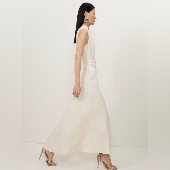 KAREN MILLEN Tailored Linen Metallic Notch Neck Maxi Dress - Picture 4 of 7